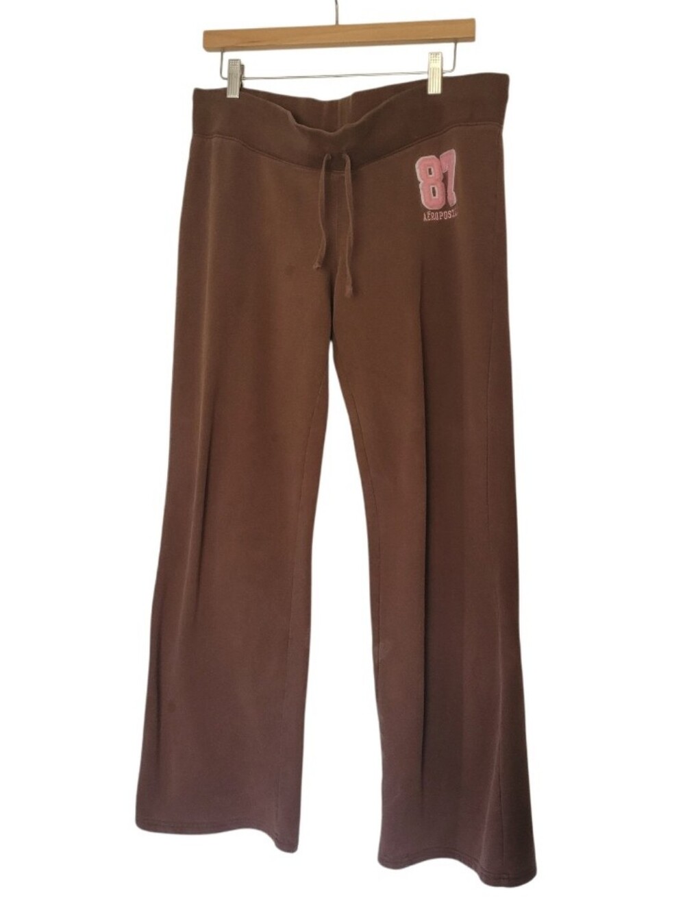 Y2K Vintage Aeropostake Flare Sweat Pants Size M Brown 87 Pink Embroidered Logo